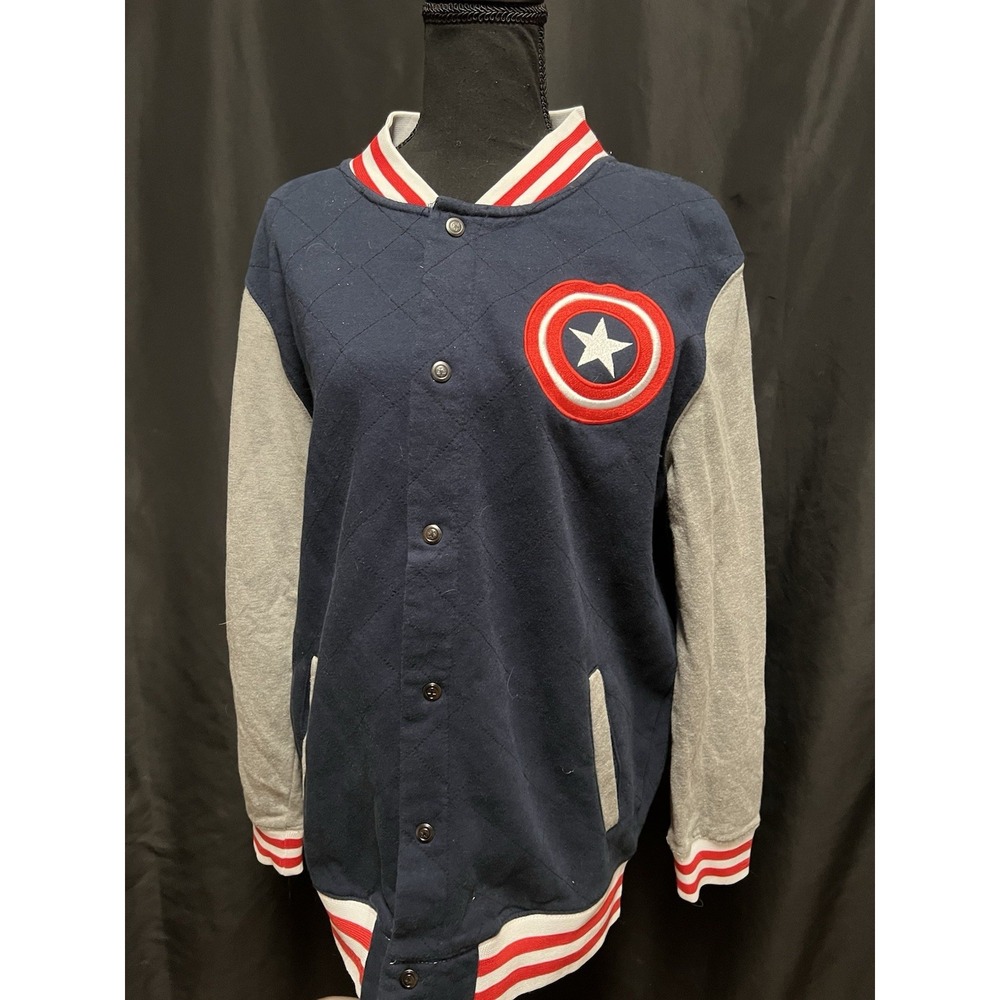 Marvel Captain America Varsity Jacket Women's‎ XL Blue Gray Snap Star Shield